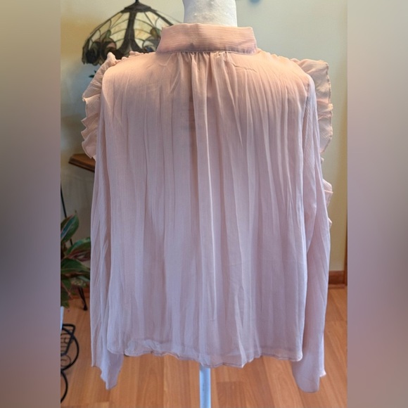 NWT Zara Pleated Ruffle Blouse Pale Pink Size Large Long Sleeves Bow Tie on Neck - Picture 2 of 15